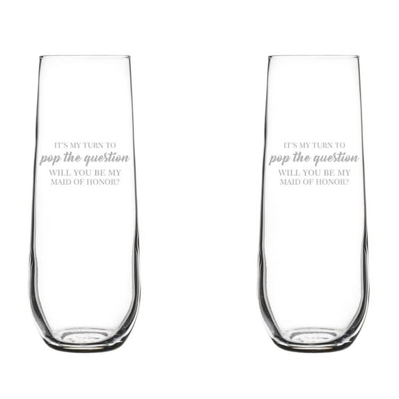 Set of 2 Glass Champagne Flutes Sparkling Wine Glasses Bridal Party Maid Of Honor Proposal Script (8.5 oz Stemless)