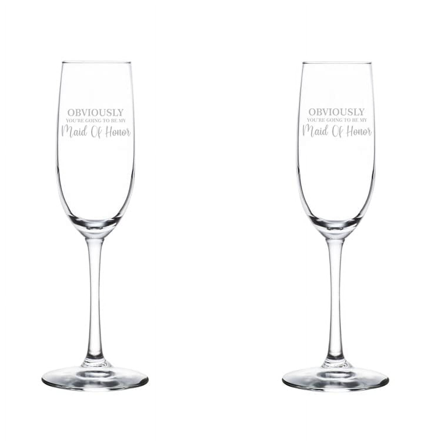 Set of 2 Glass Champagne Flutes Sparkling Wine Glasses Bridal Party Maid Of Honor Proposal Script (8 oz Stemmed)
