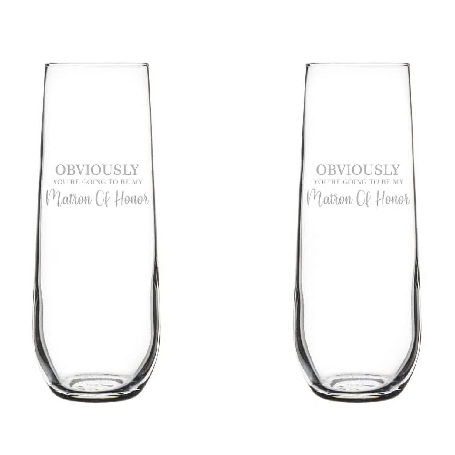 Set of 2 Glass Champagne Flutes Sparkling Wine Glasses Bridal Party Matron Of Honor Proposal Script (8.5 oz Stemless)
