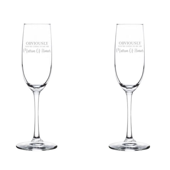 Set of 2 Glass Champagne Flutes Sparkling Wine Glasses Bridal Party Matron Of Honor Proposal Script (8 oz Stemmed)