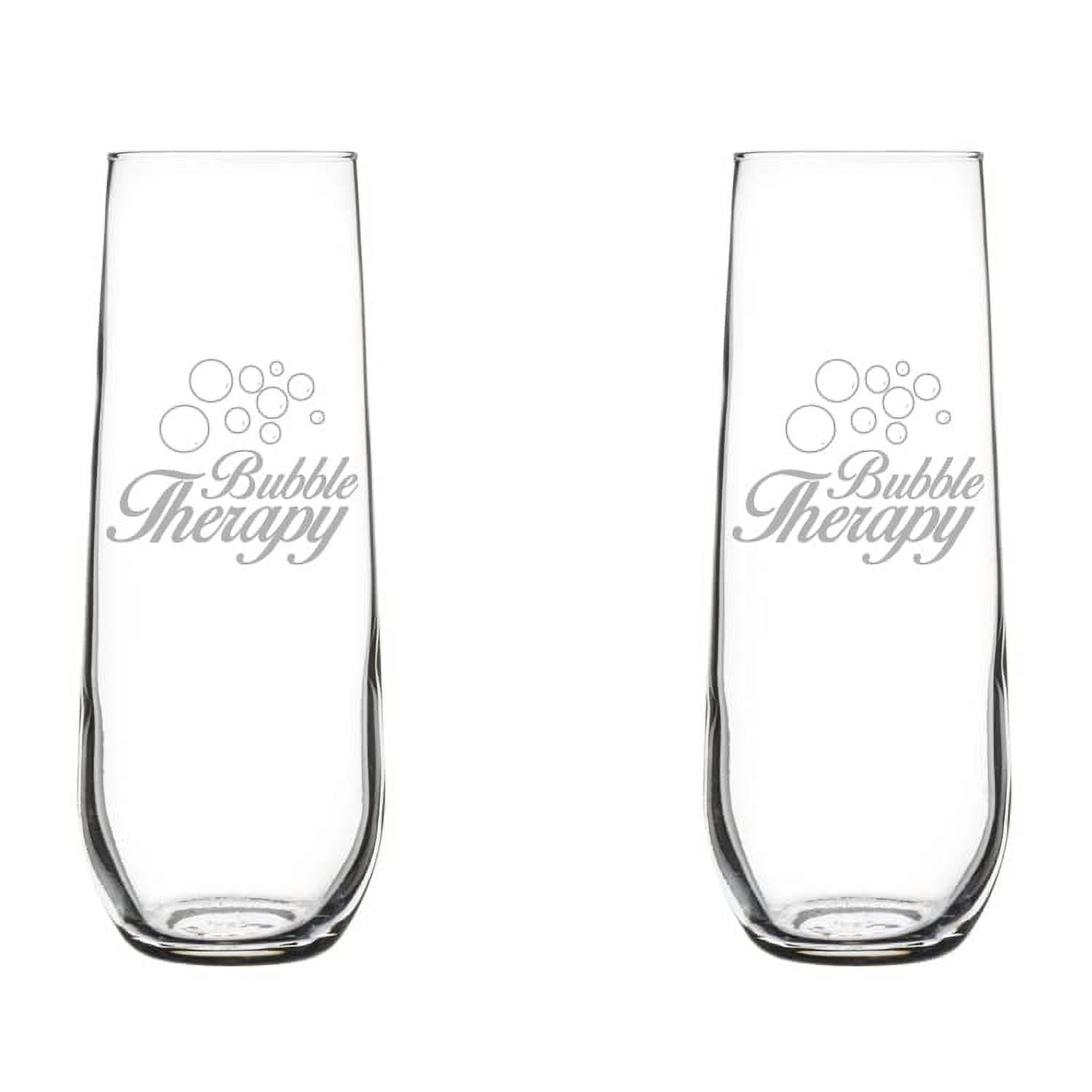 Set of 2 Glass Champagne Flutes Sparkling Wine Glasses Bubble Therapy Champagne Lover Sparkling Wine (8.5 oz Stemless)