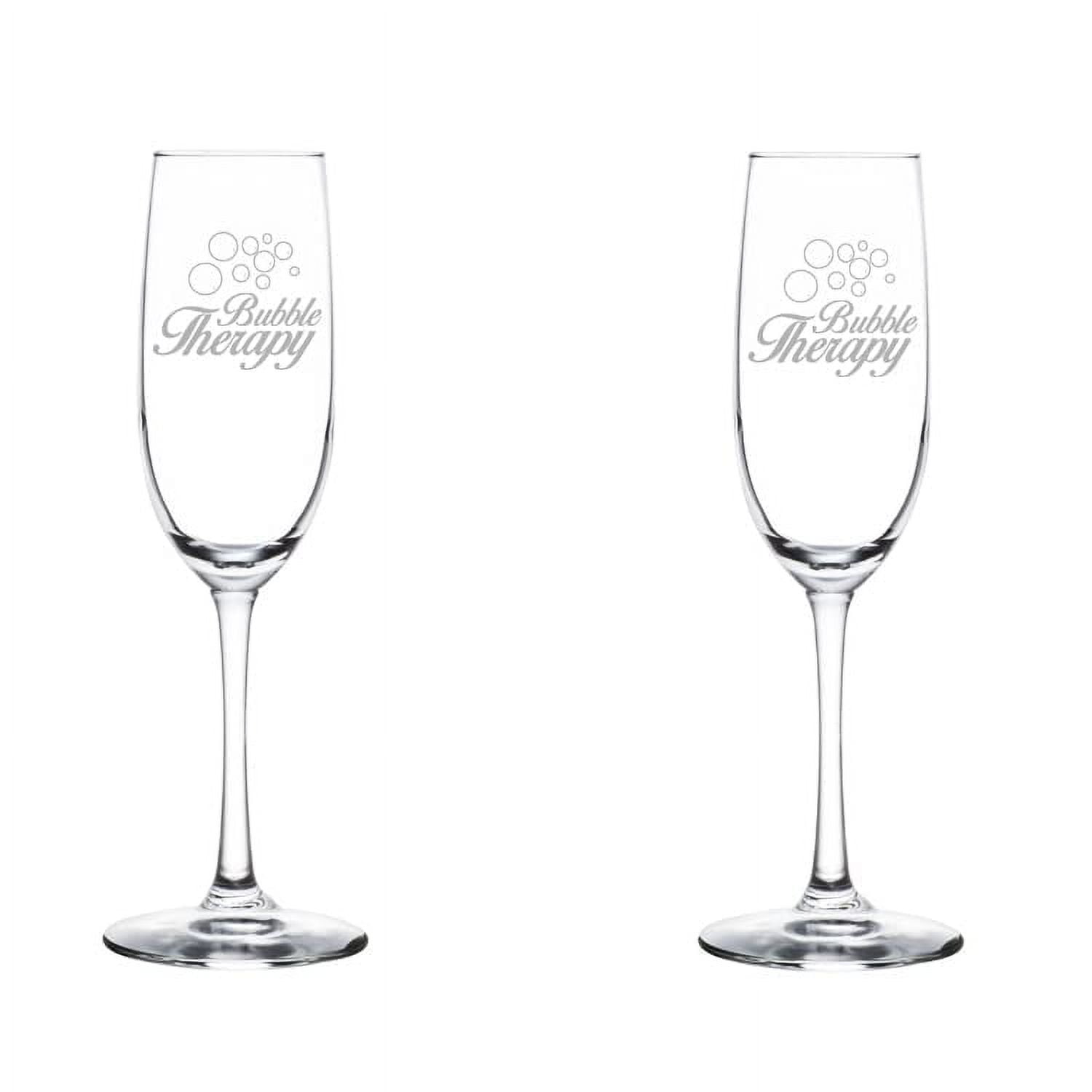 Set of 2 Glass Champagne Flutes Sparkling Wine Glasses Bubble Therapy Champagne Lover Sparkling Wine (8 oz Stemmed)
