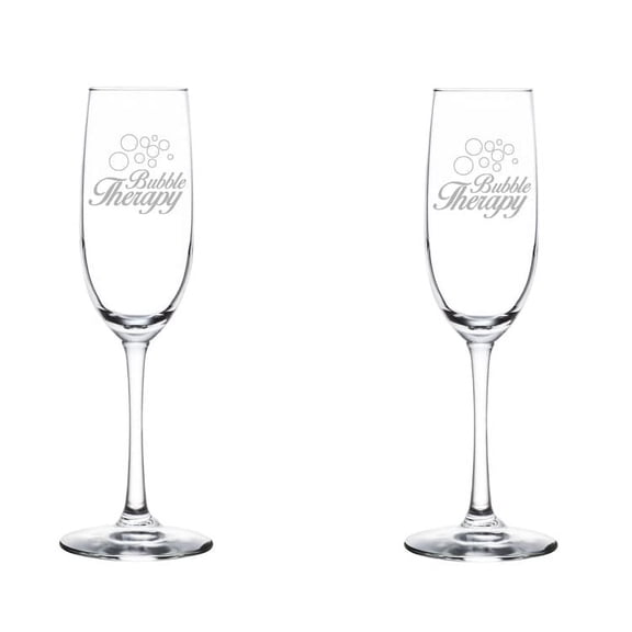 Set of 2 Glass Champagne Flutes Sparkling Wine Glasses Bubble Therapy Champagne Lover Sparkling Wine (8 oz Stemmed)