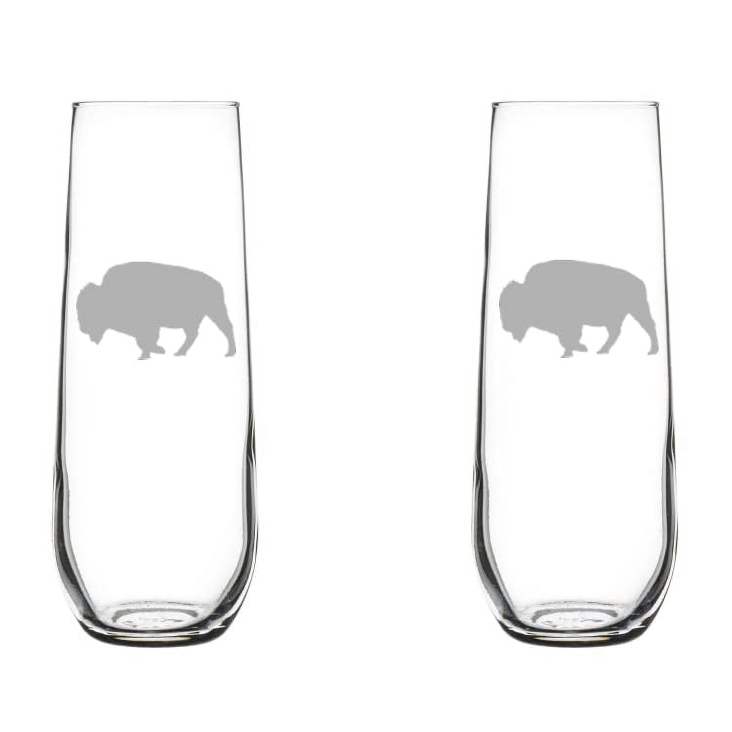 Set of 2 Glass Champagne Flutes Sparkling Wine Glasses Buffalo (8.5 oz Stemless)