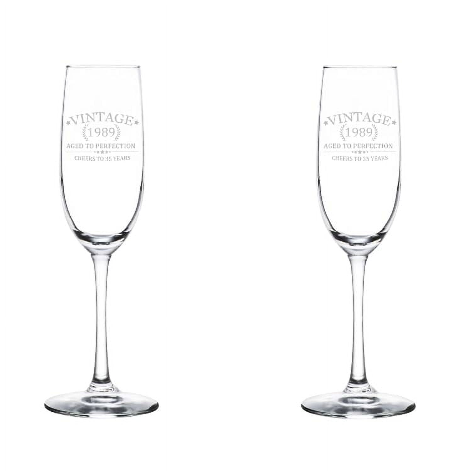 Set of 2 Glass Champagne Flutes Sparkling Wine Glasses Cheers To 35 Years Vintage 1989 35th Birthday (8 oz Stemmed)