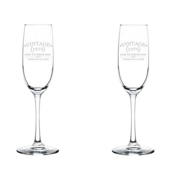 Set of 2 Glass Champagne Flutes Sparkling Wine Glasses Cheers To 45 Years Vintage 1979 45th Birthday (8 oz Stemmed)