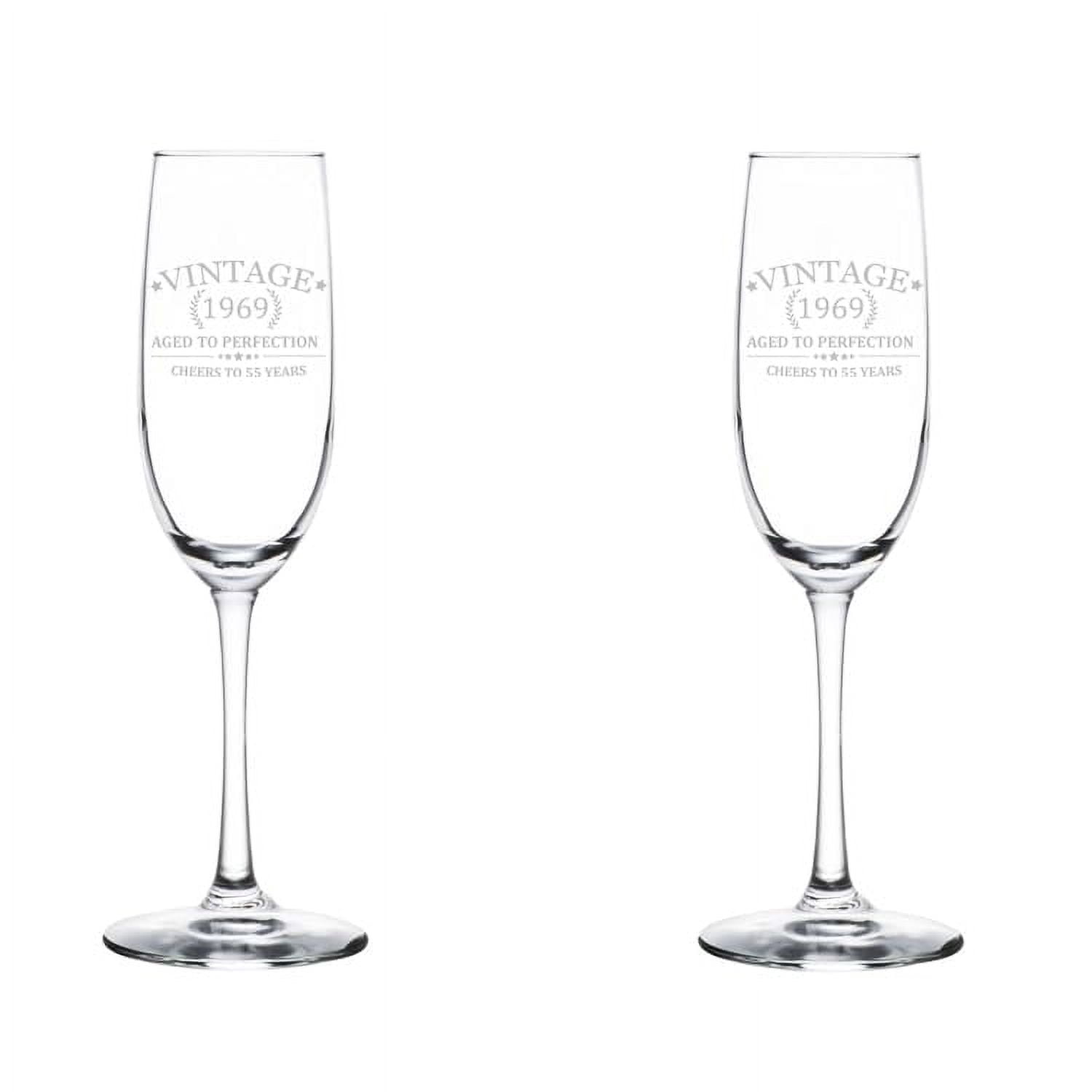 Set of 2 Glass Champagne Flutes Sparkling Wine Glasses Cheers To 55 Years Vintage 1969 55th Birthday (8 oz Stemmed)