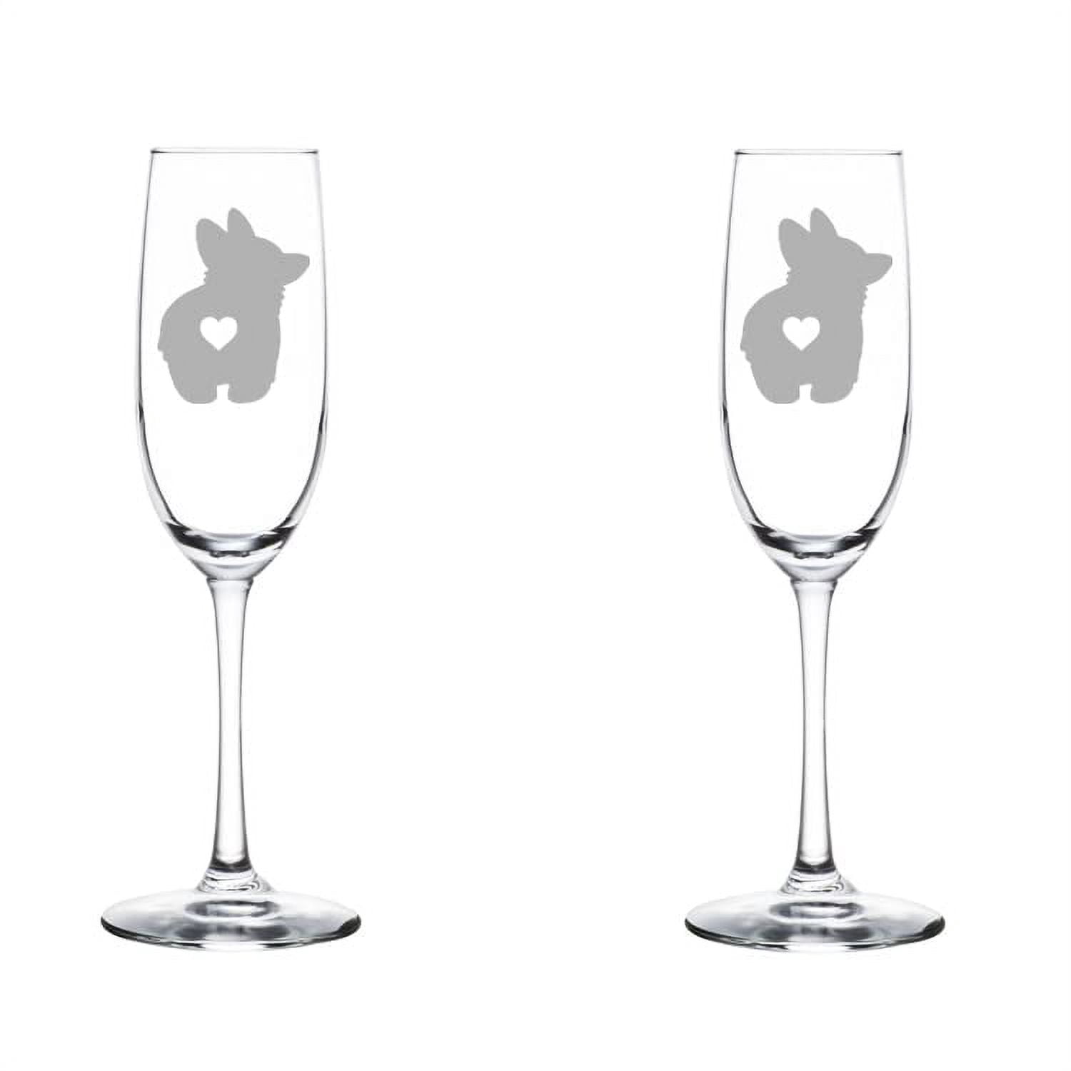 Set of 2 Glass Champagne Flutes Sparkling Wine Glasses Corgi Butt (8 oz Stemmed)