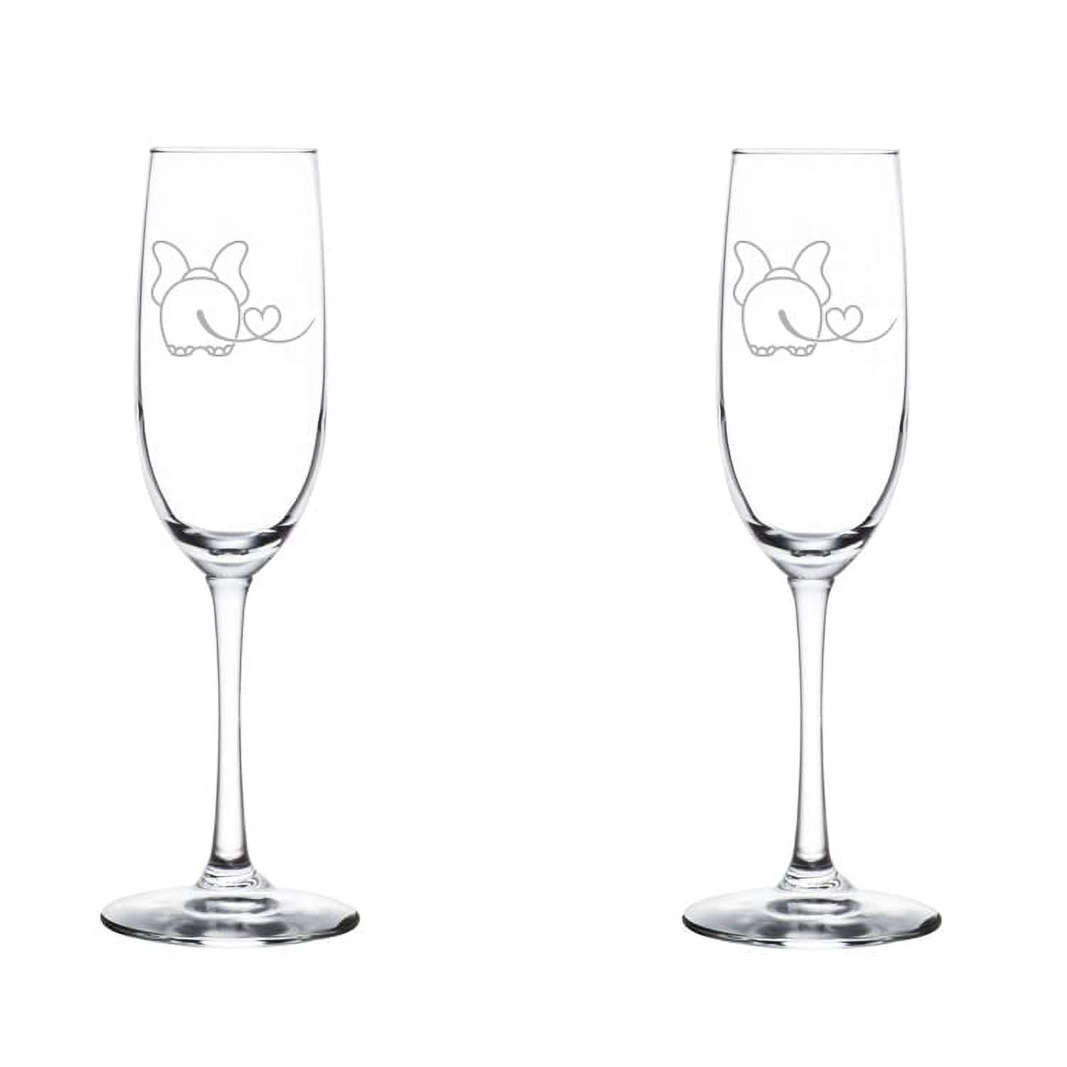 Set of 2 Glass Champagne Flutes Sparkling Wine Glasses Elephant In Love (8 oz Stemmed)