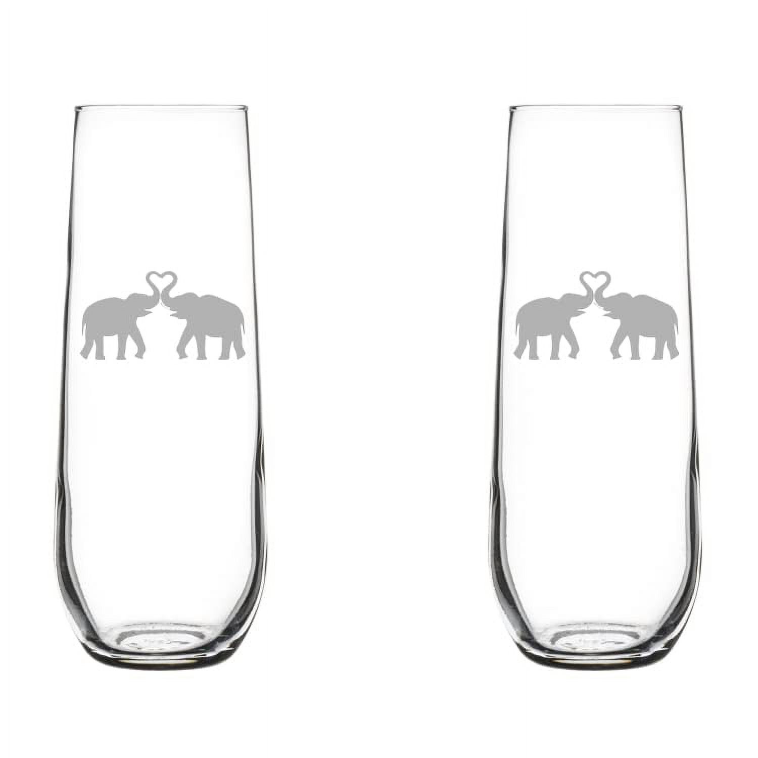 Set of 2 Glass Champagne Flutes Sparkling Wine Glasses Elephants Making Heart (8.5 oz Stemless)