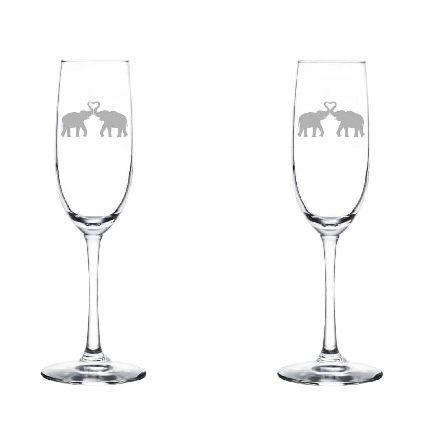 Set of 2 Glass Champagne Flutes Sparkling Wine Glasses Elephants Making Heart (8 oz Stemmed)
