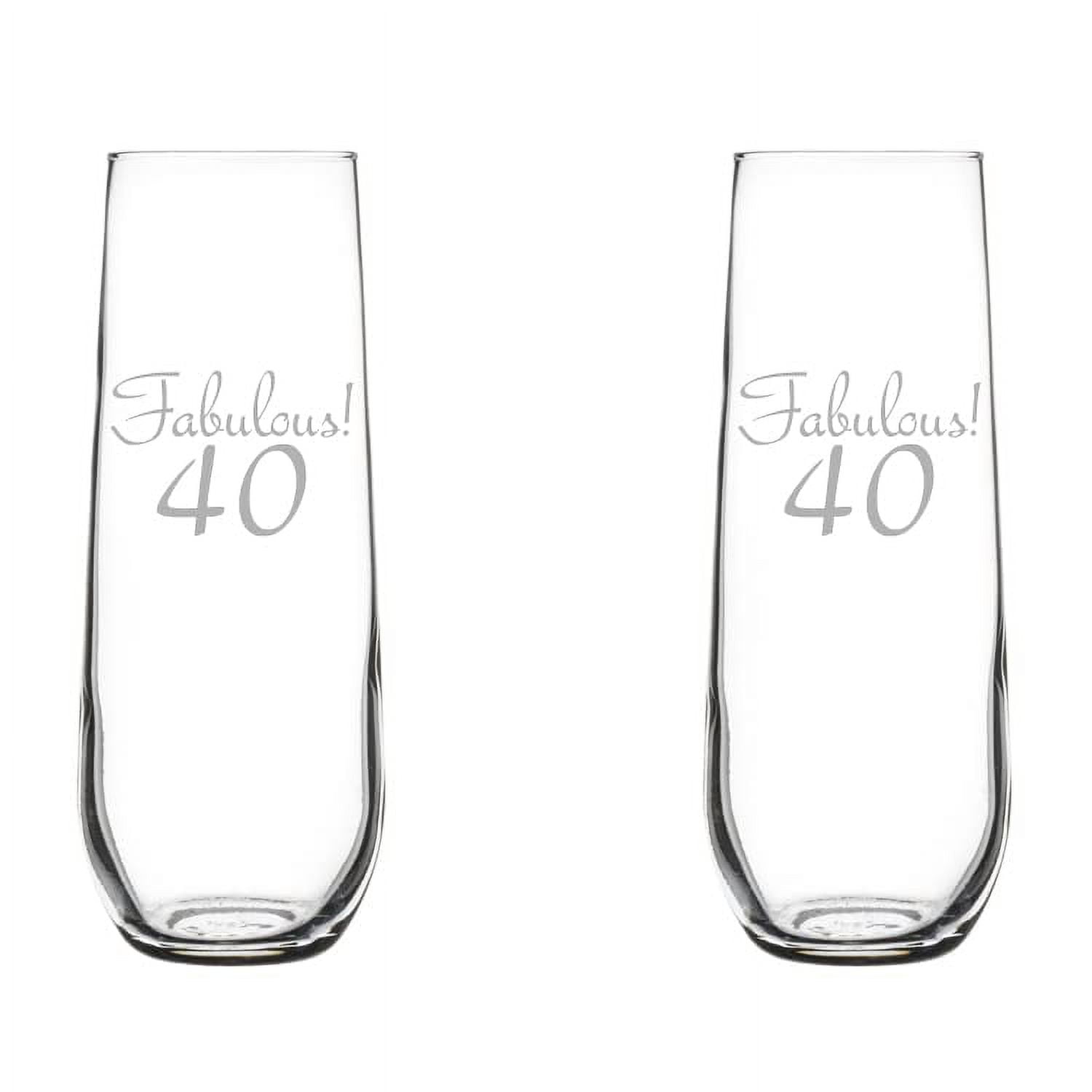 Set of 2 Glass Champagne Flutes Sparkling Wine Glasses Fabulous 40 40th Birthday (8.5 oz Stemless)