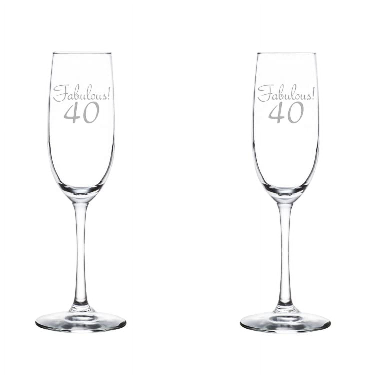 Set of 2 Glass Champagne Flutes Sparkling Wine Glasses Fabulous 40 40th Birthday (8 oz Stemmed)