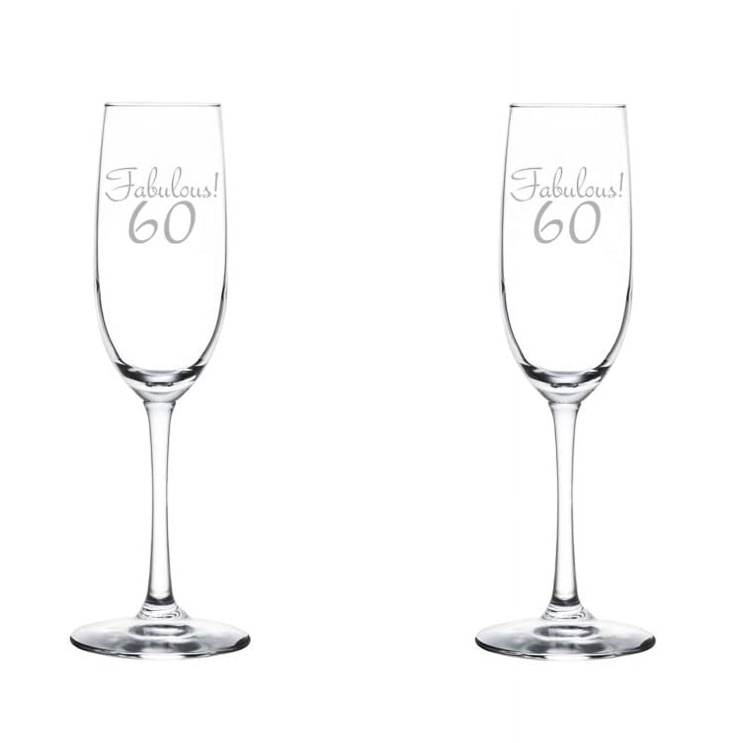 Set of 2 Glass Champagne Flutes Sparkling Wine Glasses Fabulous 60 60th Birthday (8 oz Stemmed)