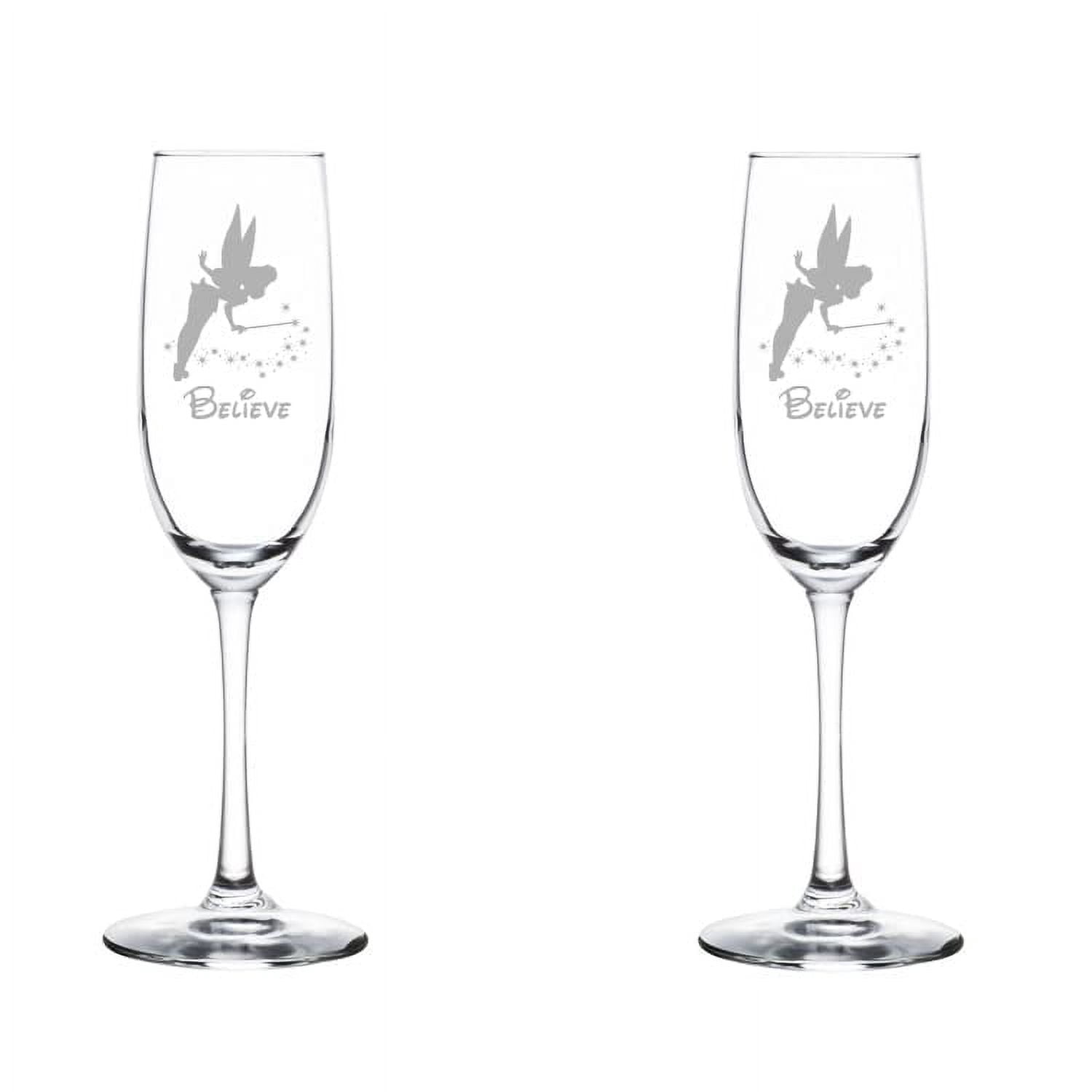 Set of 2 Glass Champagne Flutes Sparkling Wine Glasses Fairy Believe (8 oz Stemmed)