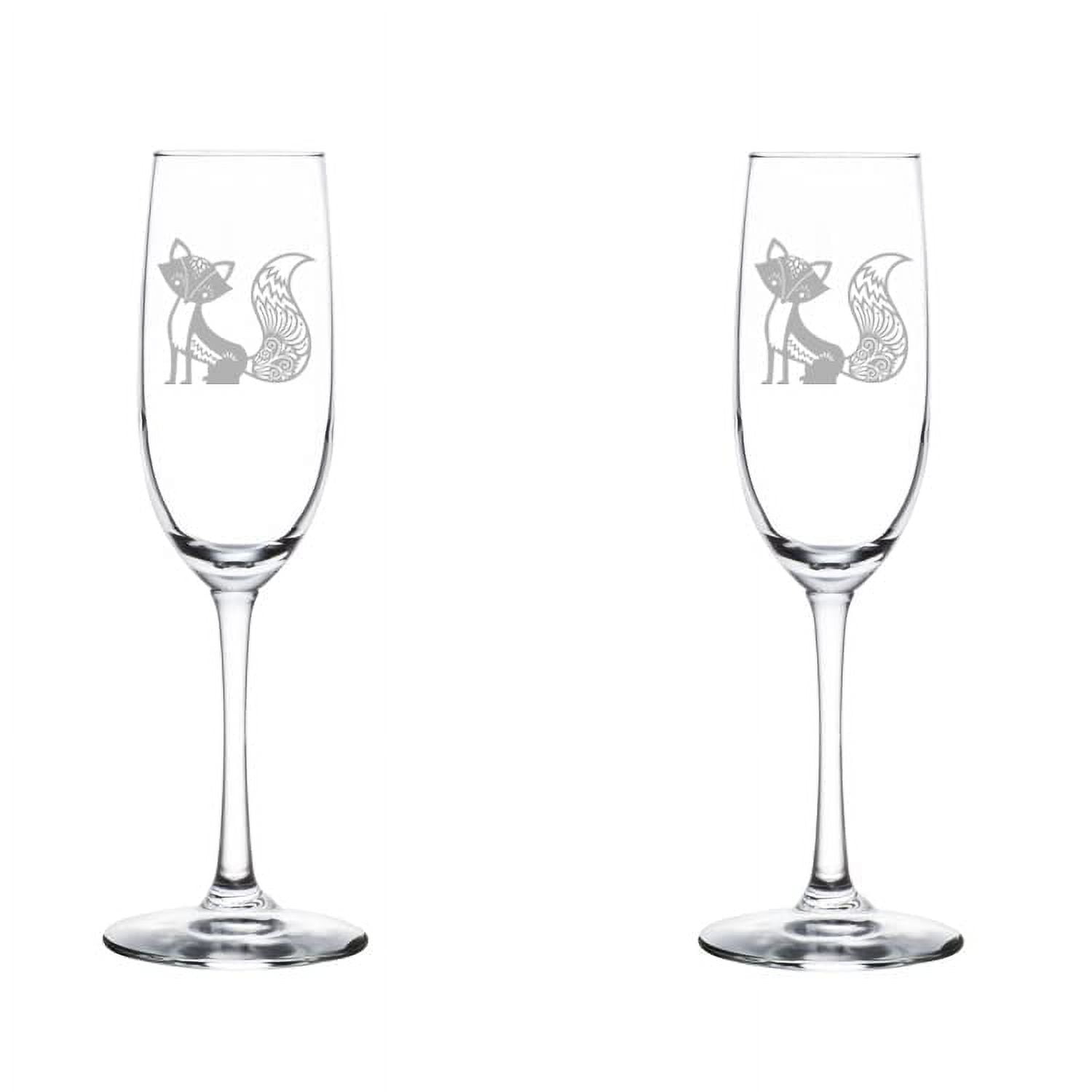 Set of 2 Glass Champagne Flutes Sparkling Wine Glasses Fancy Fox (8 oz Stemmed)