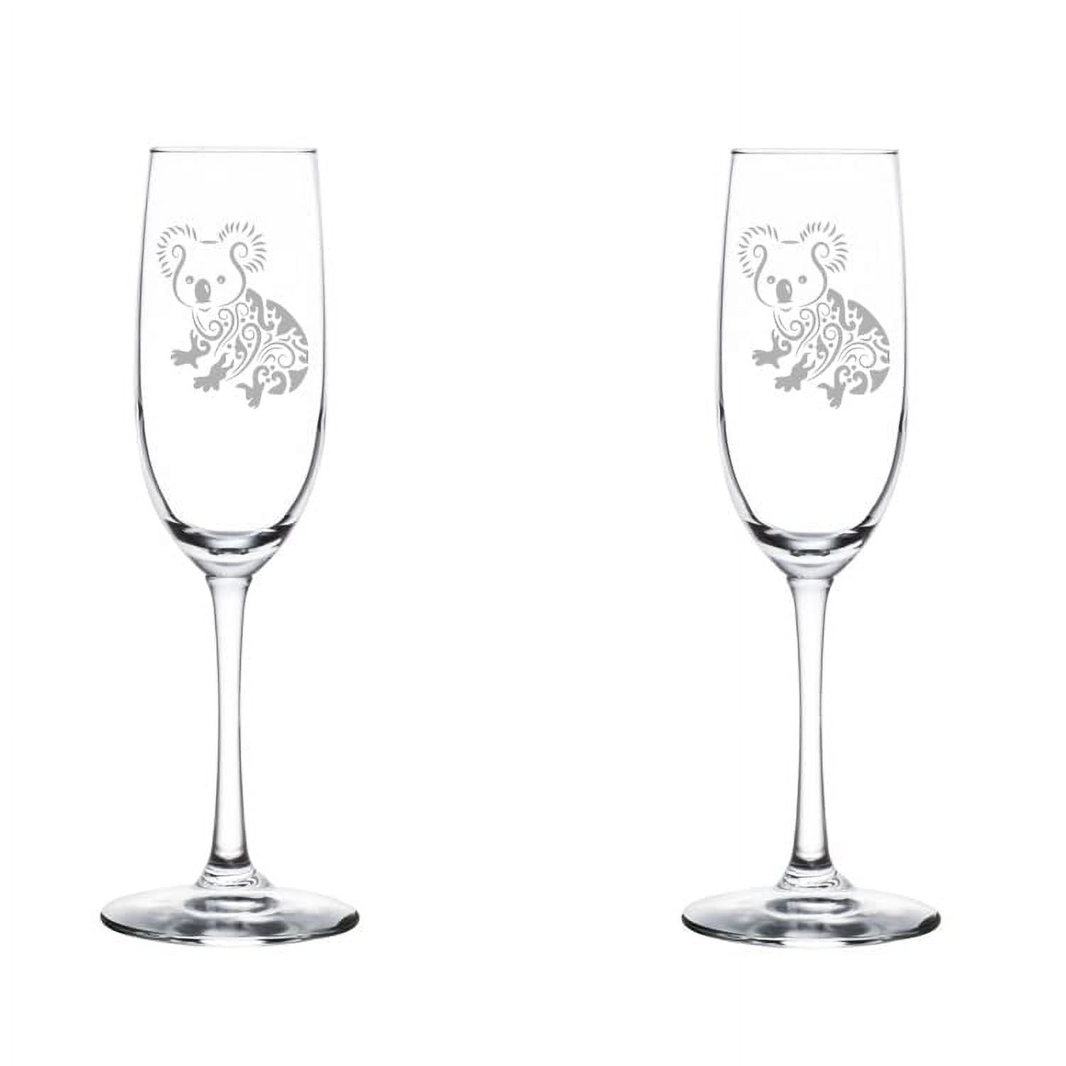 Set of 2 Glass Champagne Flutes Sparkling Wine Glasses Fancy Koala Bear (8 oz Stemmed)