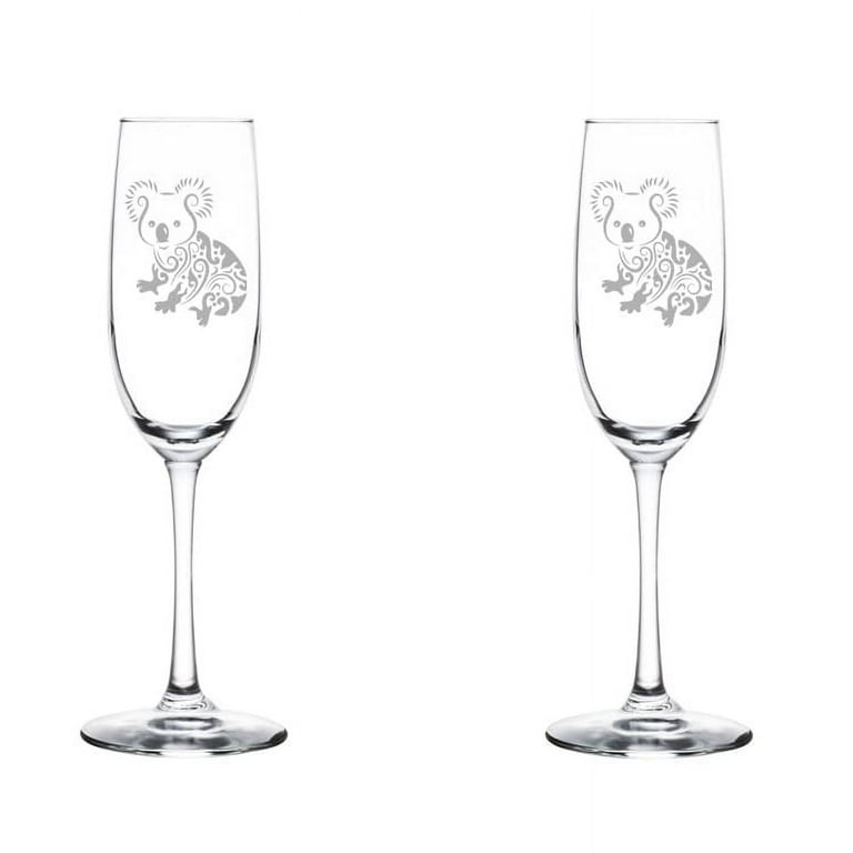 Set of 2 Glass Champagne Flutes Sparkling Wine Glasses Fancy Koala Bear (8  oz Stemmed)