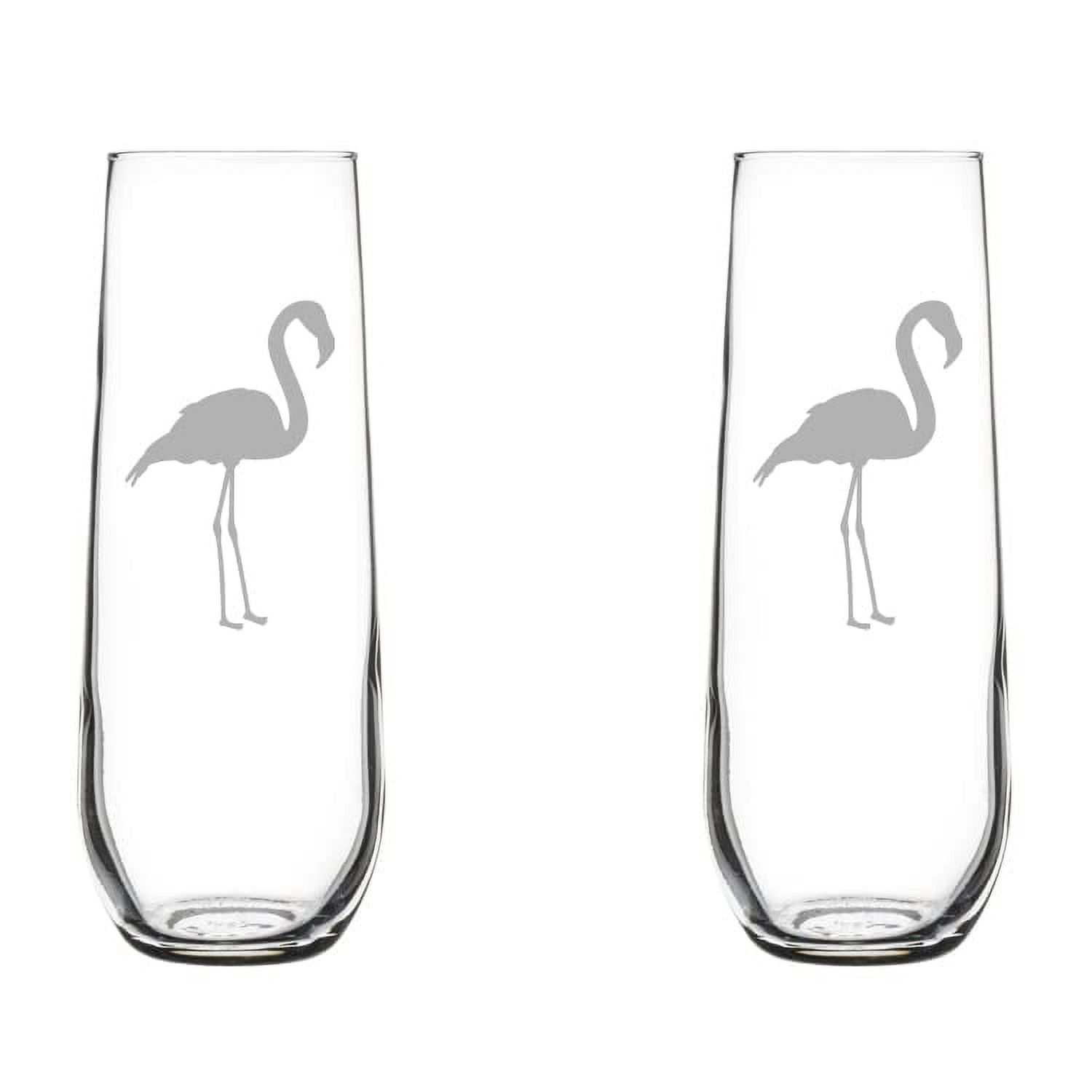 Set of 2 Glass Champagne Flutes Sparkling Wine Glasses Flamingo (8.5 oz Stemless)