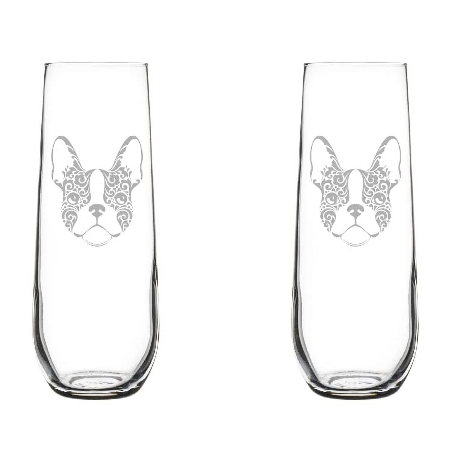 Set of 2 Glass Champagne Flutes Sparkling Wine Glasses Frenchie French Bulldog Floral (8.5 oz Stemless)