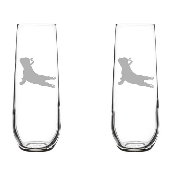 Set of 2 Glass Champagne Flutes Sparkling Wine Glasses Frenchie French Bulldog Yoga (8.5 oz Stemless)
