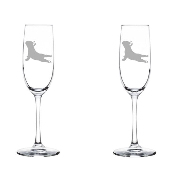 Set of 2 Glass Champagne Flutes Sparkling Wine Glasses Frenchie French Bulldog Yoga (8 oz Stemmed)