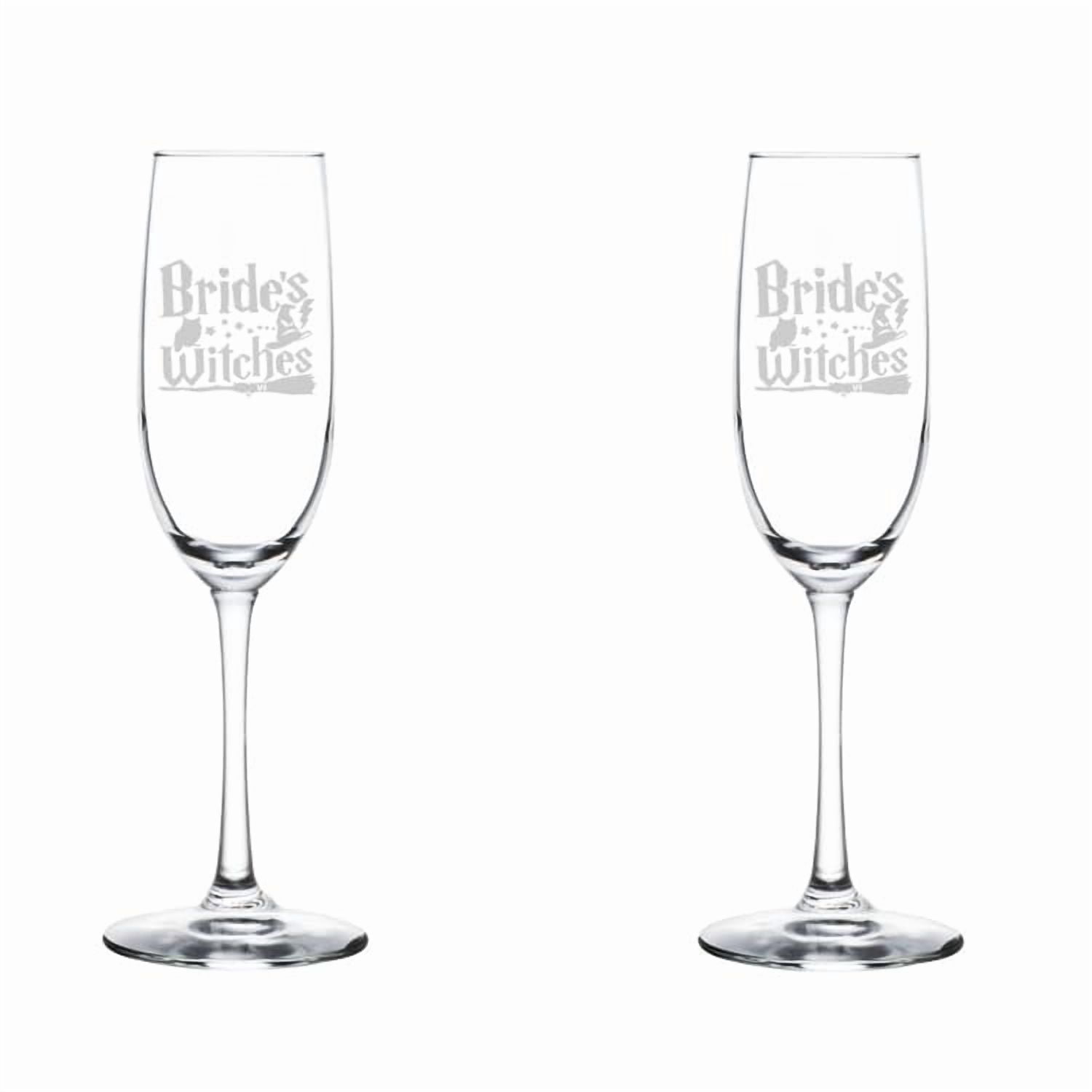 Set of 2 Glass Champagne Flutes Sparkling Wine Glasses Gift Brides Witches Birdesmaid (8 oz Stemmed)