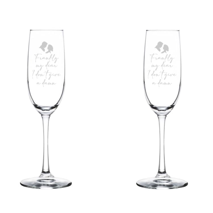 Set of 2 Glass Champagne Flutes Sparkling Wine Glasses Gift Frankly My Dear I Don't Give A Damn (8 oz Stemmed)