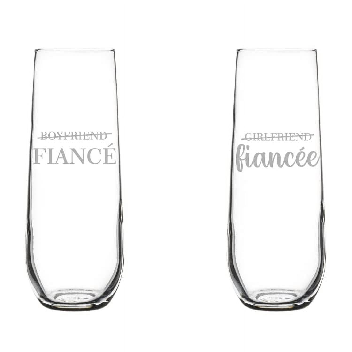 Set of 2 Glass Champagne Flutes Sparkling Wine Glasses Gift Girlfriend Fiancee Boyfriend Fiance Engagement For Couple (8.5 oz Stemless)