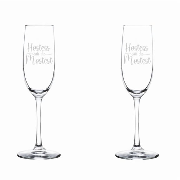 Set of 2 Glass Champagne Flutes Sparkling Wine Glasses Gift Hostest With The Mostest Hostess For Host Thanksgiving Holiday Party Host (8 oz Stemmed)