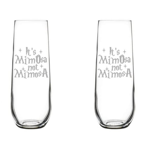 Set of 2 Glass Champagne Flutes Sparkling Wine Glasses Gift It's MimOsa Not MimosA (8.5 oz Stemless)