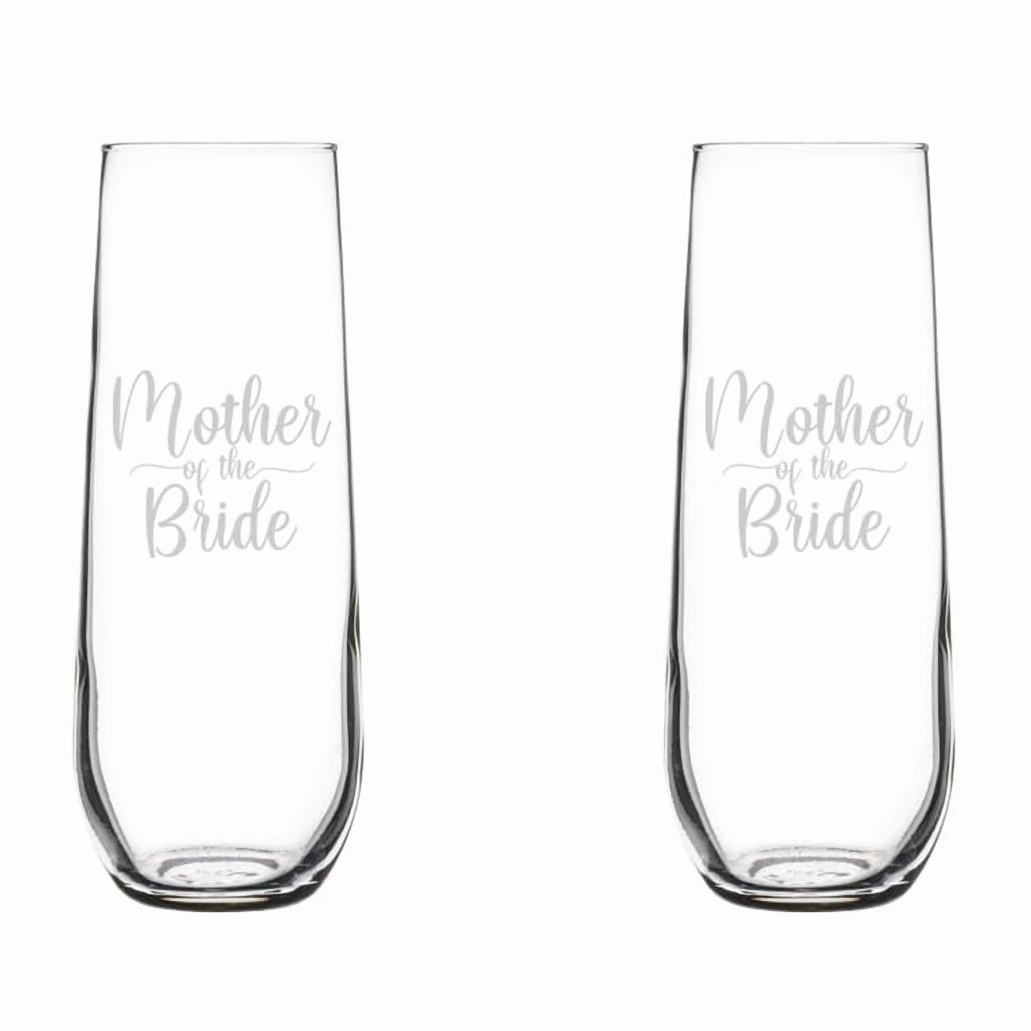 Set of 2 Glass Champagne Flutes Sparkling Wine Glasses Gift Mother Of The Bride (8.5 oz Stemless)