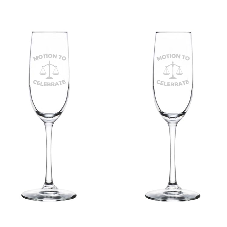 Set of 2 Glass Champagne Flutes Sparkling Wine Glasses Gift Motion To Celebrate Lawyer Law School Graduate (8 oz Stemmed)