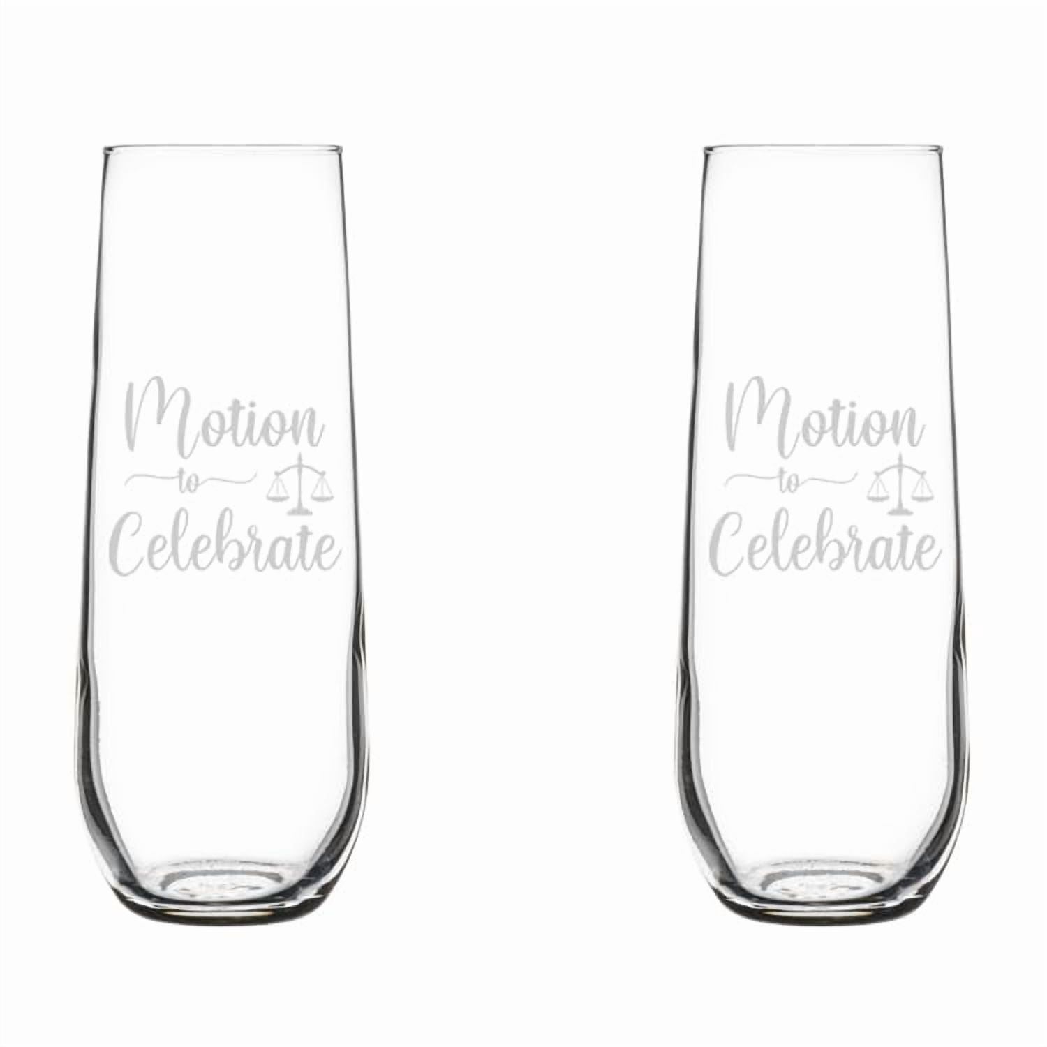 Set of 2 Glass Champagne Flutes Sparkling Wine Glasses Gift Motion To Celebrate SCRIPT Lawyer Law School Graduate (8.5 oz Stemless)