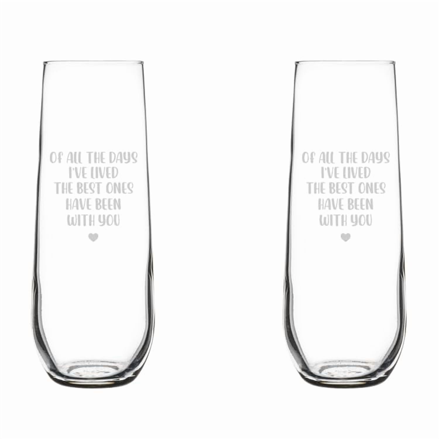 Set of 2 Glass Champagne Flutes Sparkling Wine Glasses Gift Of All The Days I Lived Anniversary For Best Friend For Girlfriend (8.5 oz Stemless)