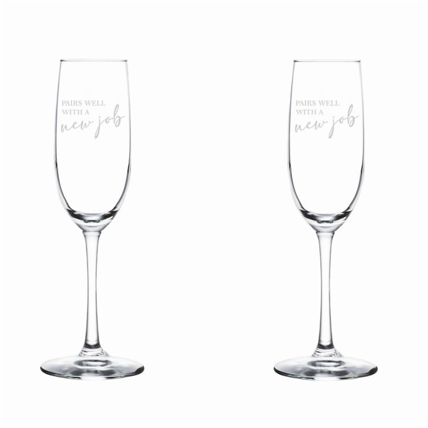 Set of 2 Glass Champagne Flutes Sparkling Wine Glasses Gift Pairs Well With A New Job Promotion (8 oz Stemmed)