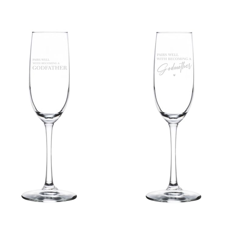 Set of 2 Glass Champagne Flutes Sparkling Wine Glasses Gift Pairs Well With Becoming A Godfather & Godmother (8 oz Stemmed)