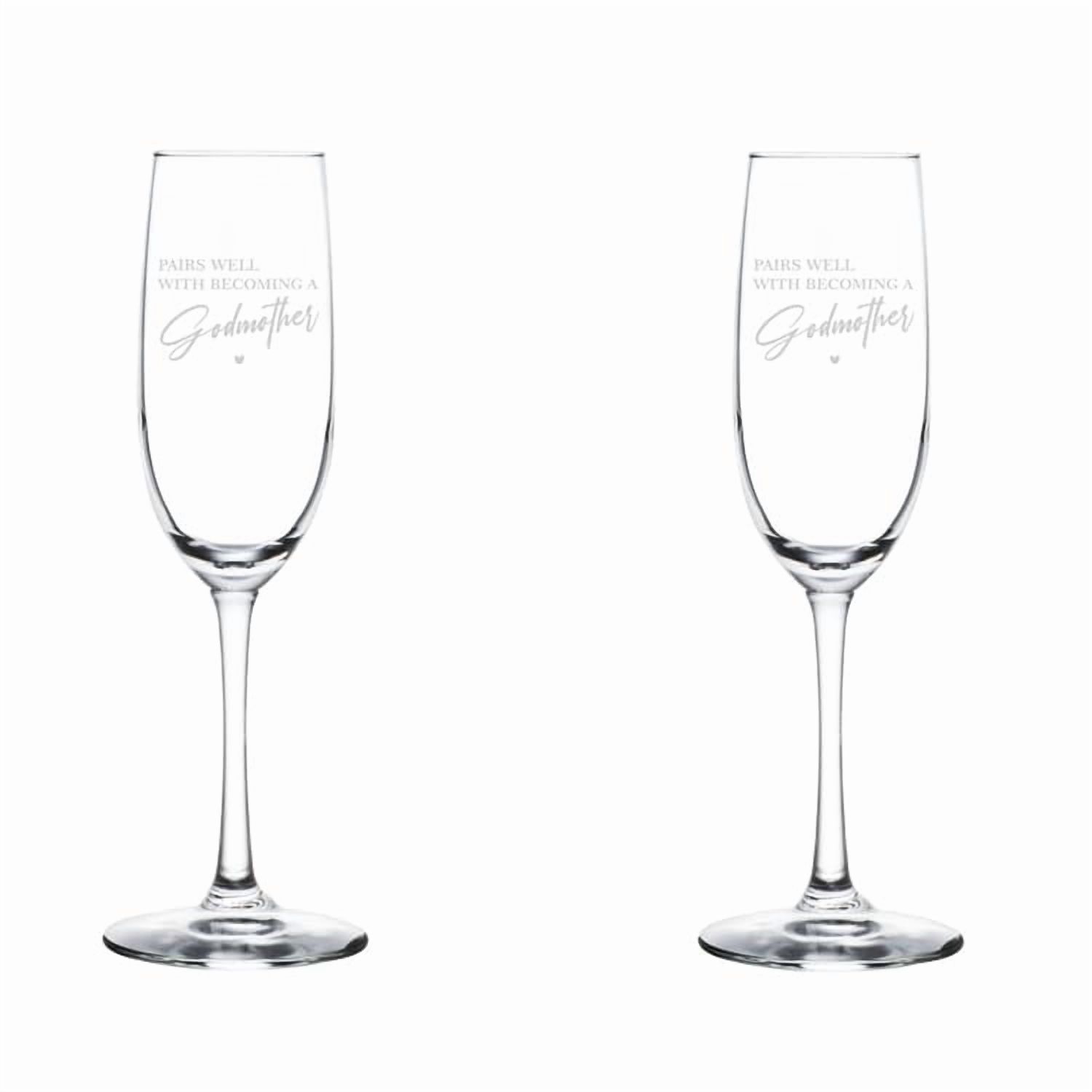 Set of 2 Glass Champagne Flutes Sparkling Wine Glasses Gift Pairs Well With Becoming Godmother Proposal (8 oz Stemmed)