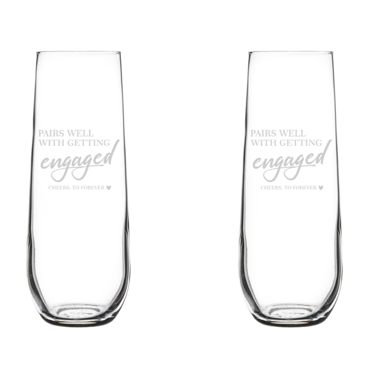 Set of 2 Glass Champagne Flutes Sparkling Wine Glasses Gift Pairs Well With Getting Engaged Engagement For Couple (8.5 oz Stemless)