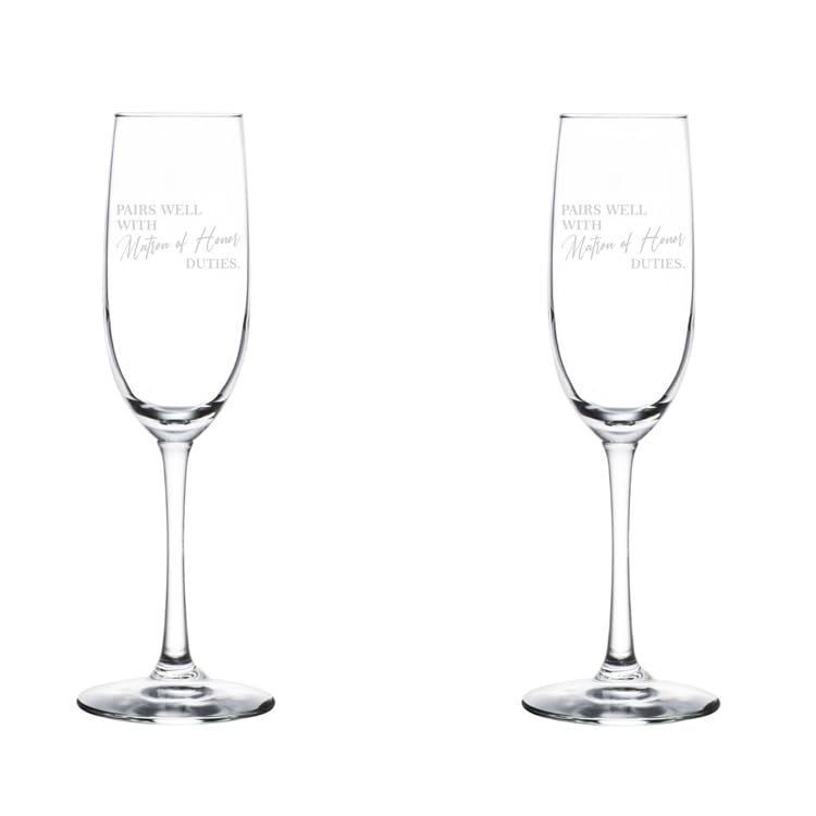 Set of 2 Glass Champagne Flutes Sparkling Wine Glasses Gift Pairs Well With Matron Of Honor Duties Matron Of Honor Proposal (8 oz Stemmed)