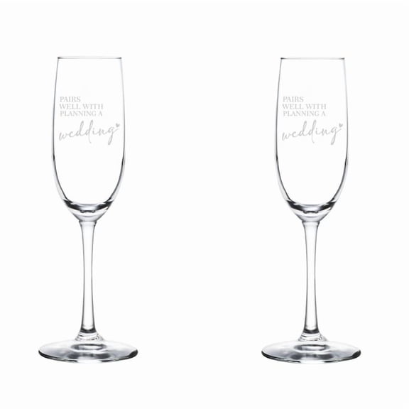 Set of 2 Glass Champagne Flutes Sparkling Wine Glasses Gift Pairs Well With Planning A Wedding Engagement (8 oz Stemmed)
