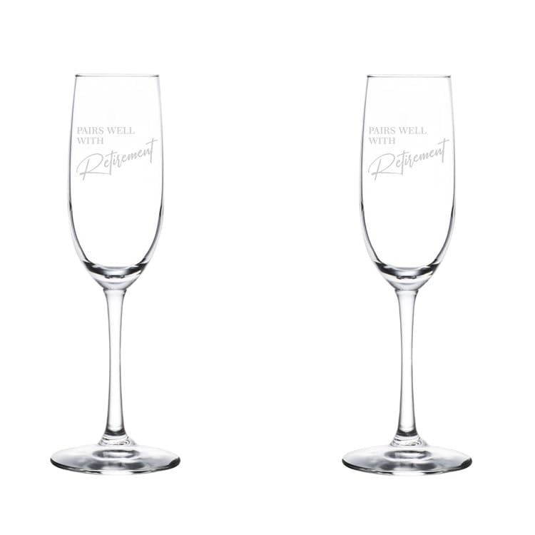 Set of 2 Glass Champagne Flutes Sparkling Wine Glasses Gift Pairs Well With Retirement (8 oz Stemmed)