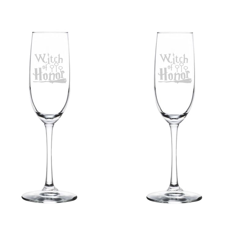 Set of 2 Glass Champagne Flutes Sparkling Wine Glasses Gift Witch Of Honor Maid Of Honor Matron Of Honor (8 oz Stemmed)