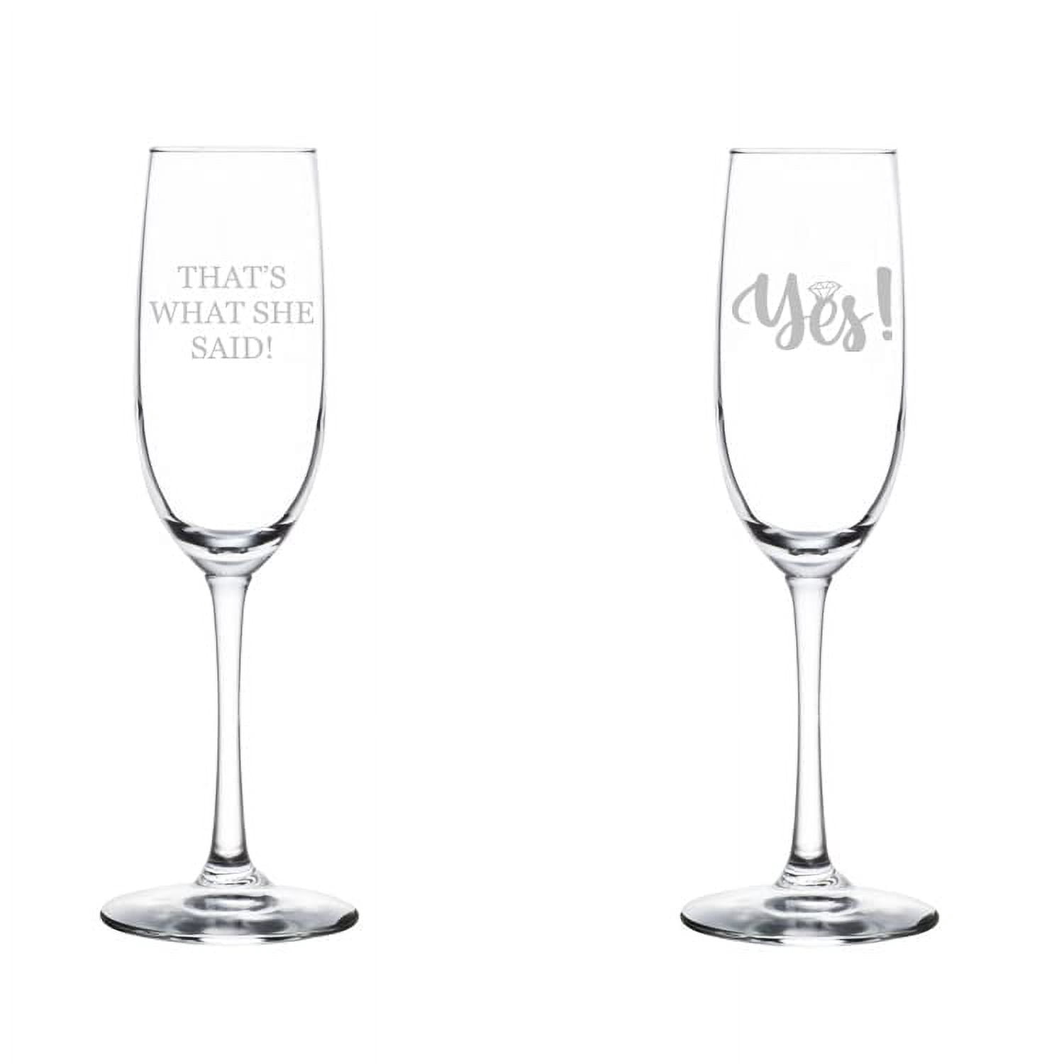 Set of 2 Glass Champagne Flutes Sparkling Wine Glasses Gift Yes & That's What She Said Engagement (8 oz Stemmed)
