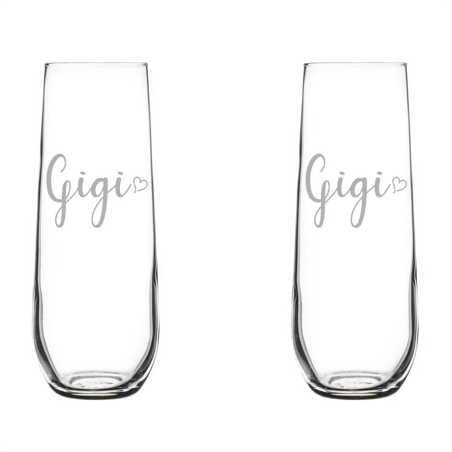 Set of 2 Glass Champagne Flutes Sparkling Wine Glasses Gigi With Heart (8.5 oz Stemless)