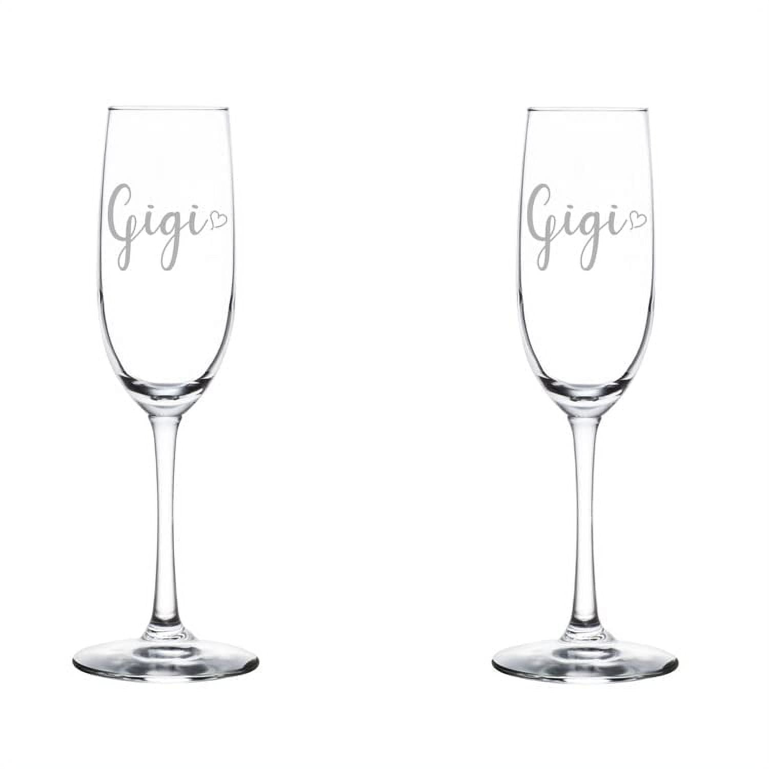 Set of 2 Glass Champagne Flutes Sparkling Wine Glasses Gigi With Heart (8 oz Stemmed)