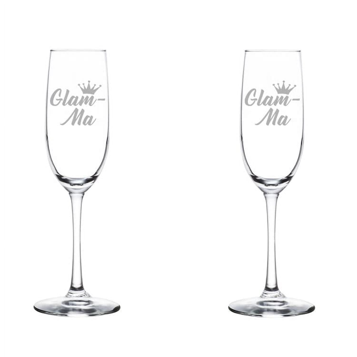 Set of 2 Glass Champagne Flutes Sparkling Wine Glasses Glam-Ma Mom Mother Grandmother Grandma (8 oz Stemmed)