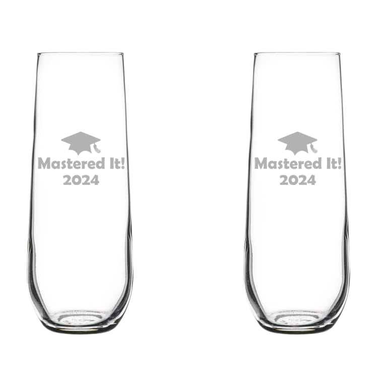 Set of 2 Glass Champagne Flutes Sparkling Wine Glasses Mastered It 2024 Graduation Masters Degree (8.5 oz Stemless)