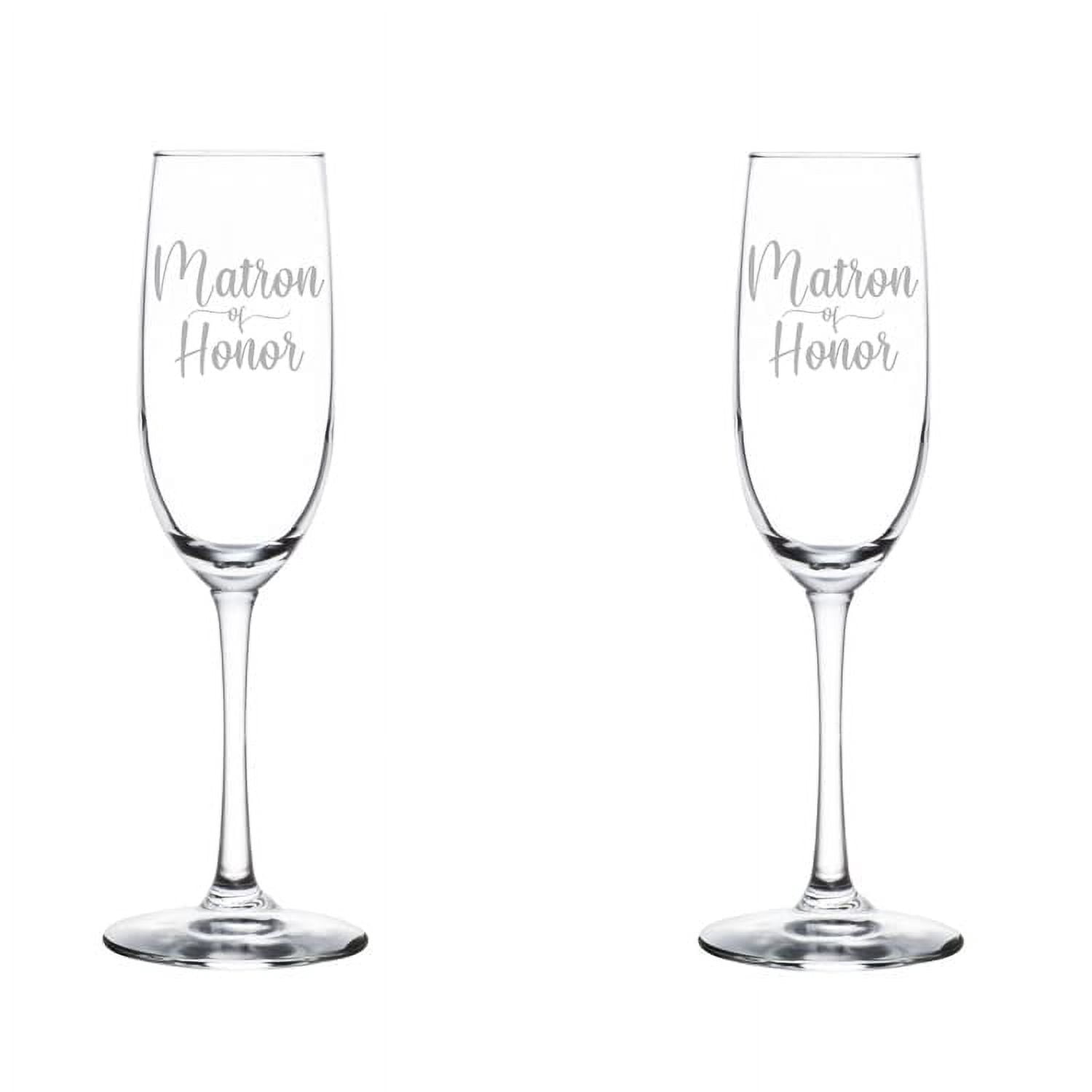 Set of 2 Glass Champagne Flutes Sparkling Wine Glasses Matron Of Honor (8 oz Stemmed)