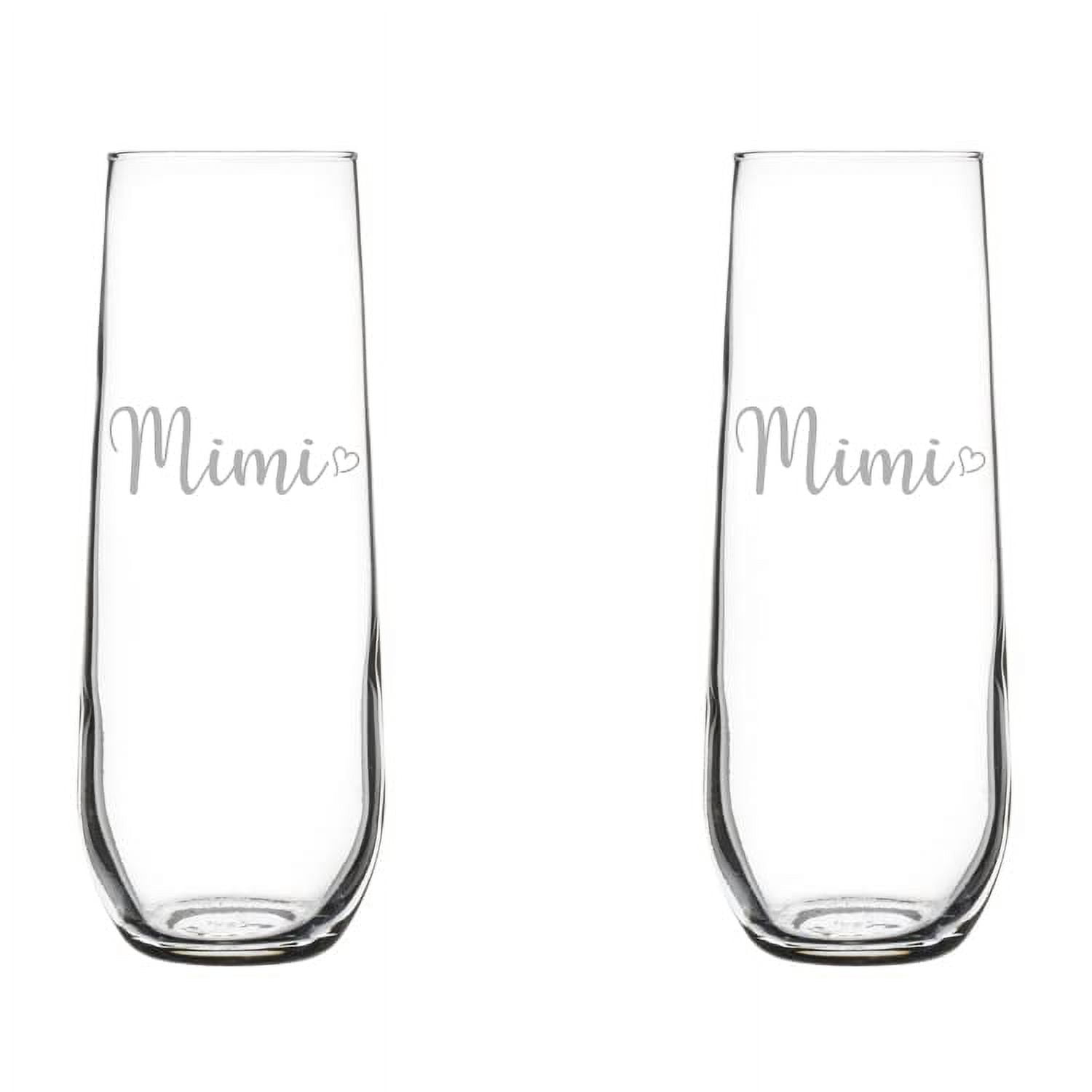 Set of 2 Glass Champagne Flutes Sparkling Wine Glasses Mimi With Heart (8.5 oz Stemless)